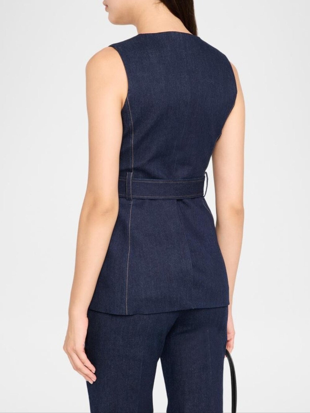 Veronica Beard Becker Stretch-Denim Belted Vest - Picture 3 of 11